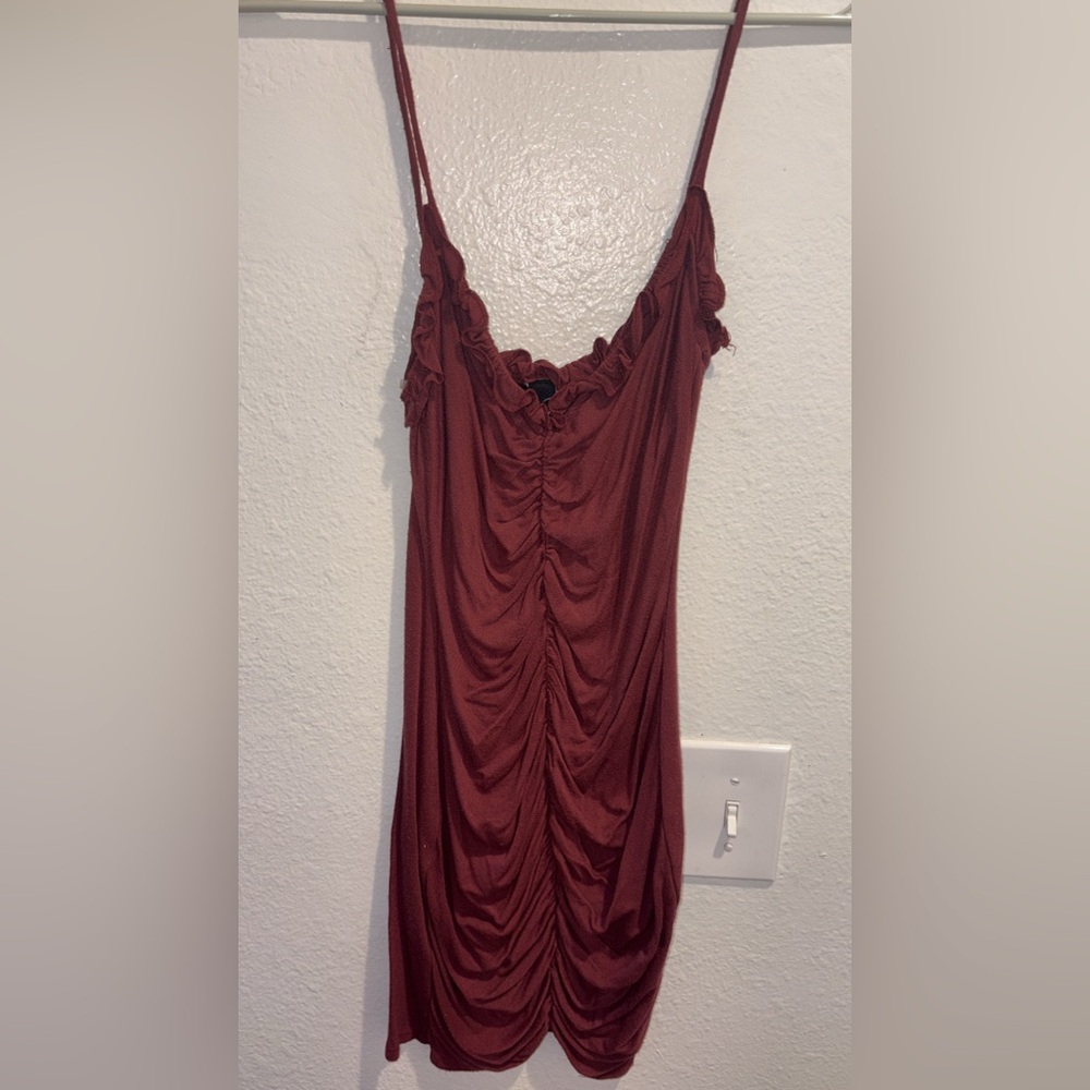 Windsor Ruffled Mini Dress in Burgundy